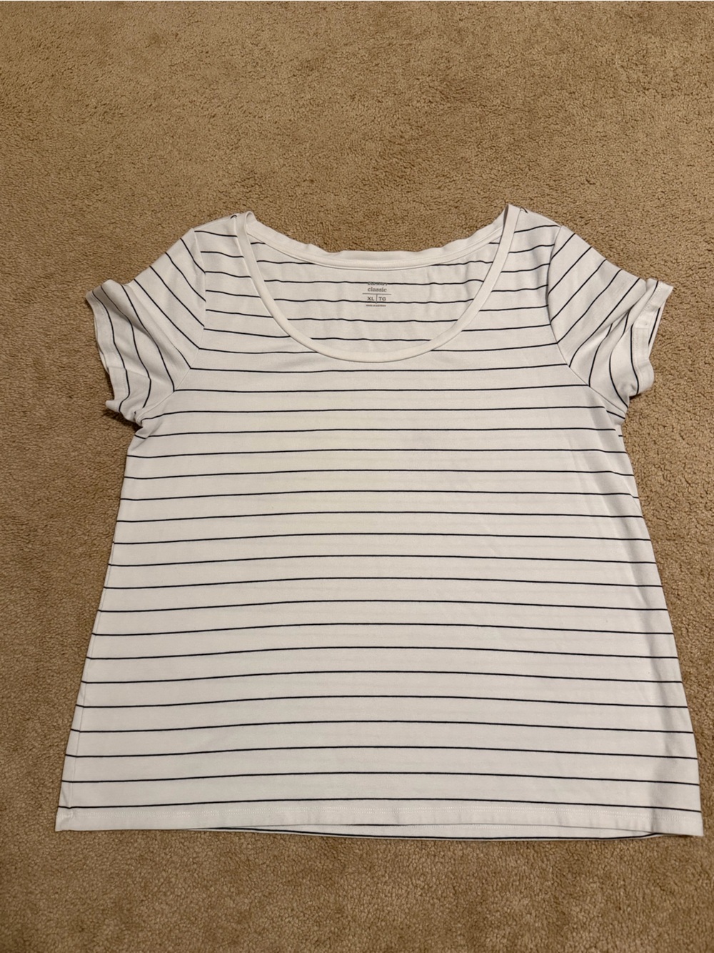 White & Navy Stripe Scoopneck Tee